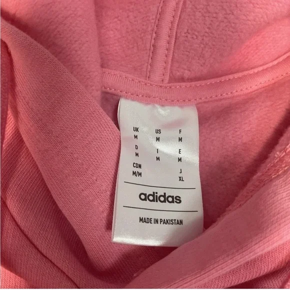 adidas 3 Stripes Fleece Hoodie Mens Size Medium Pink Black Embroidered Logo - Picture 2 of 5